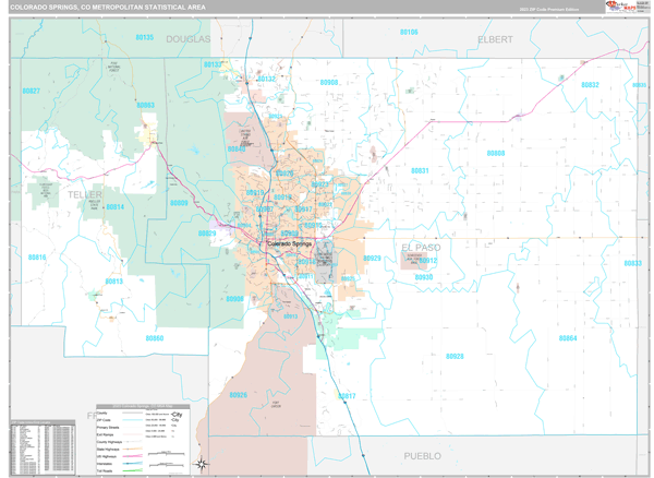 Colorado Springs, CO Metro Area Wall Map